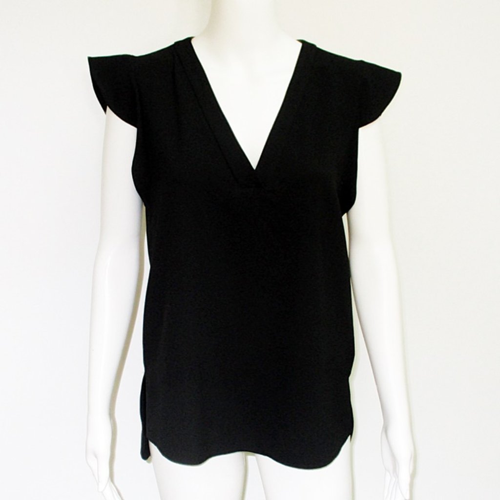 Zara Flutter Cap Sleeve Black V Neck Top Small